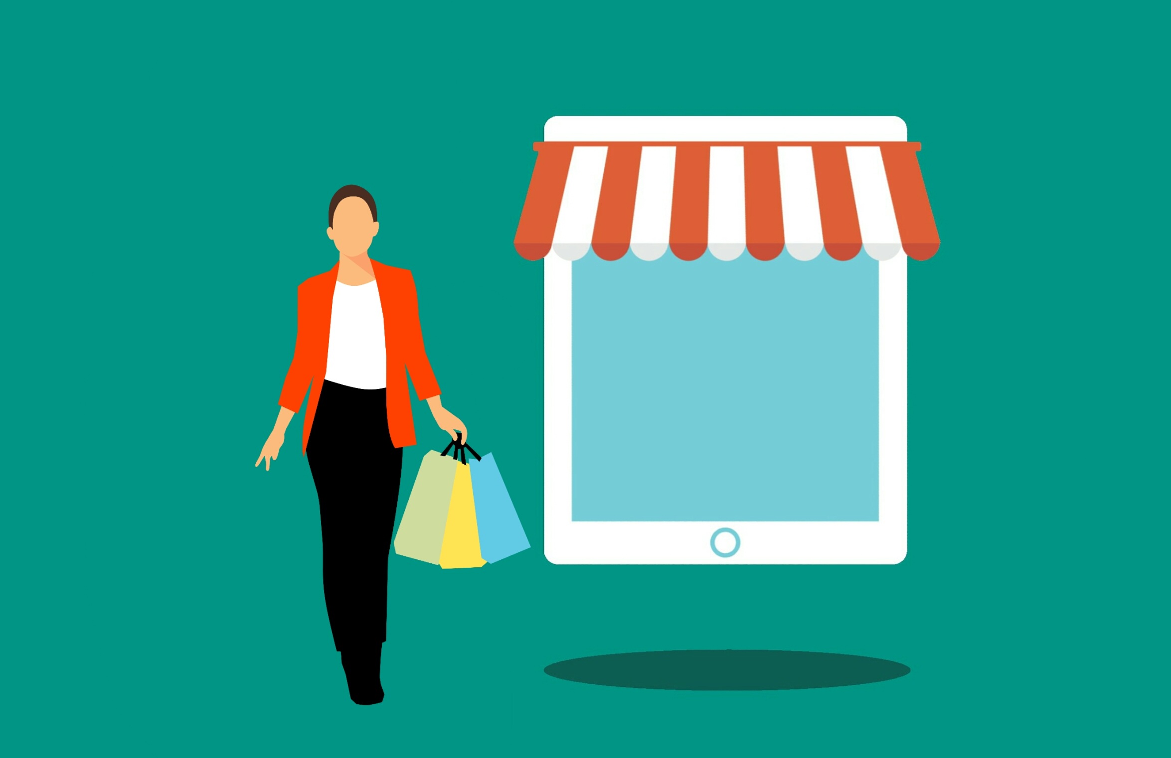 Illustration of a customer shopping alongside an online storefront on a tablet