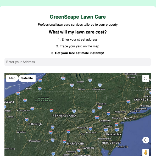 Screenshot of an online quote calculator for instant service estimates