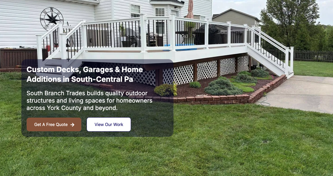 Screenshot of the South Branch Trades homepage